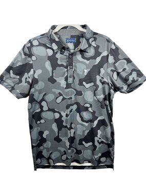 William Murray Mens Camo Golf Polo Shirt Gray Short Sleeve Button-Up Size S